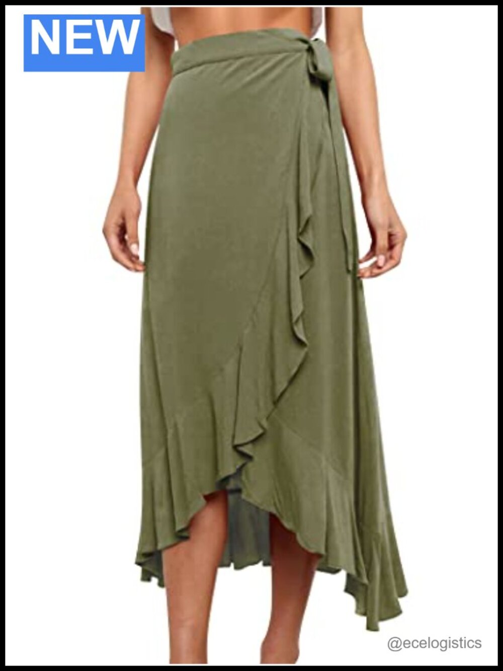 Women Ruffle Wrap Skirt High Waist Boho Asymmetrical Midi Skirt